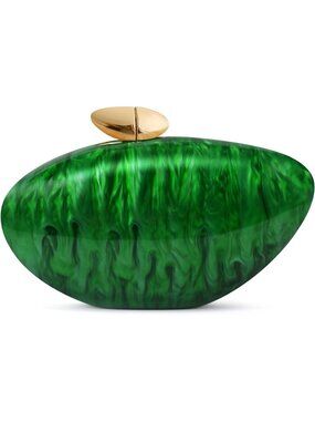 Women's Marble Green Tortoise Shell Acrylic Clutch Purse Gold Evening Handbag